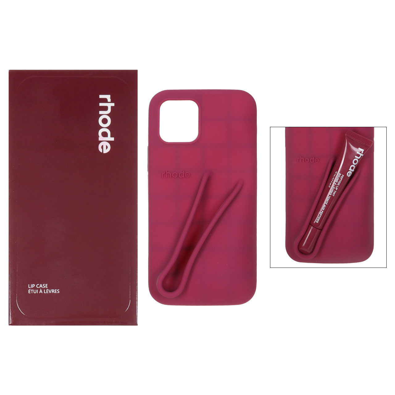 1507466 قاب سیلیکونی پاک کنی اورجینال rhode با ست لیپ گلاس Apple iPhone 12 Pro / iPhone 12 - آلبالویی (پک دار) - تصویر 1