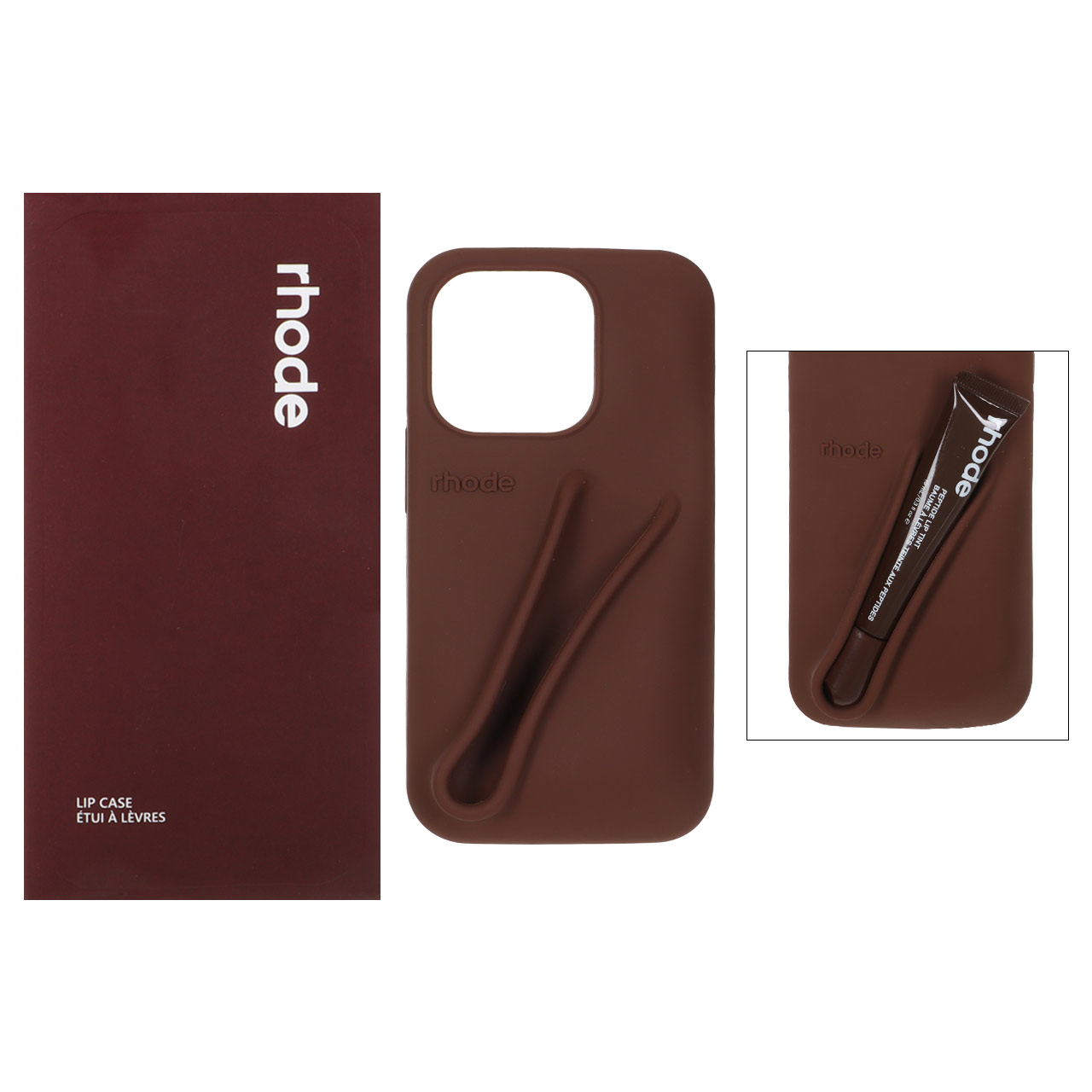1507488 قاب سیلیکونی پاک کنی اورجینال rhode با ست لیپ گلاس Apple iPhone 13 Pro - قهوه ای (پک دار) - تصویر 1