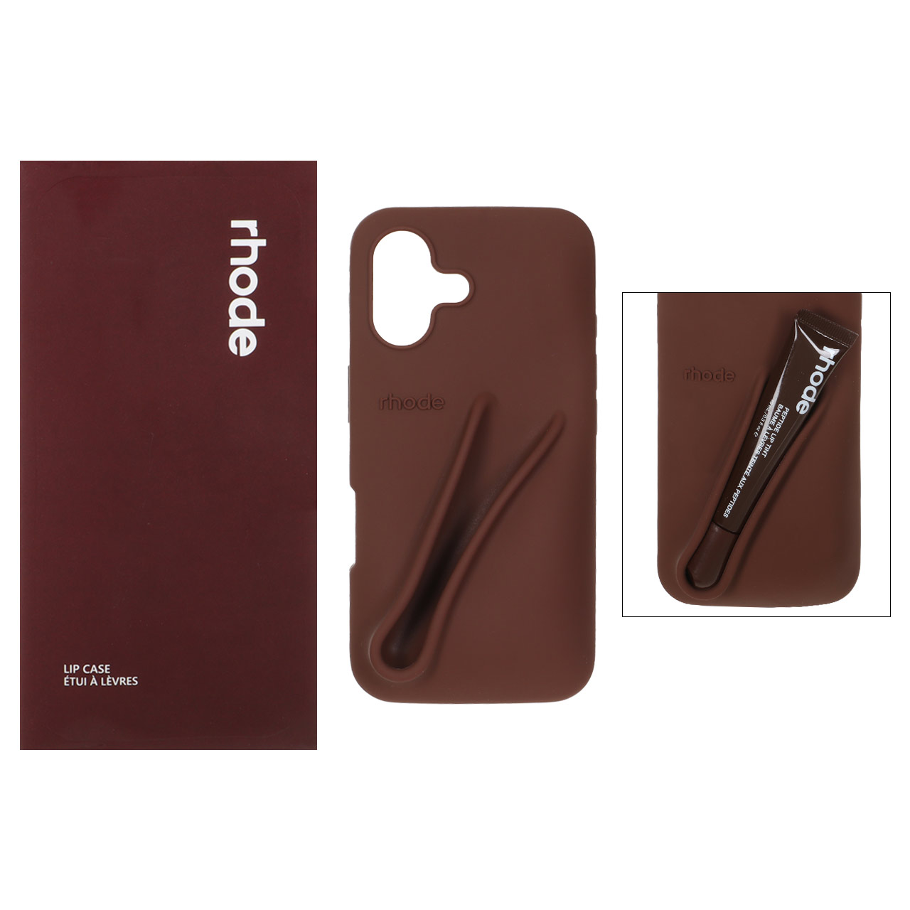 1507516 قاب سیلیکونی پاک کنی اورجینال rhode با ست لیپ گلاس Apple iPhone 16 - قهوه ای (پک دار) - تصویر 1