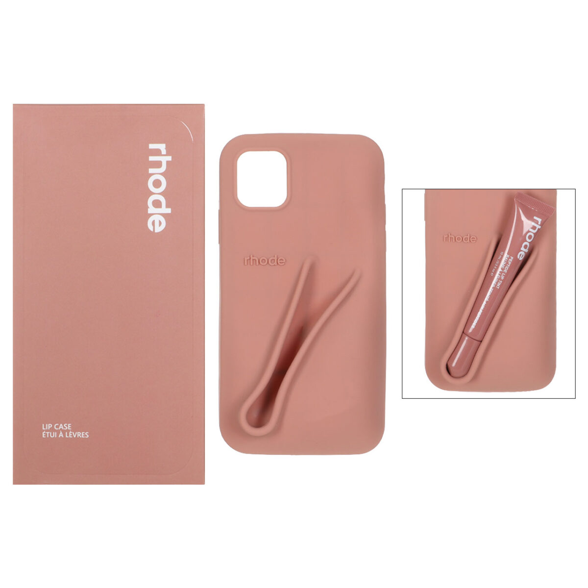 قاب سیلیکونی پاک کنی اورجینال rhode با ست لیپ گلاس Apple iPhone 11 - کرم نارنجی (پک دار) - تصویر 1