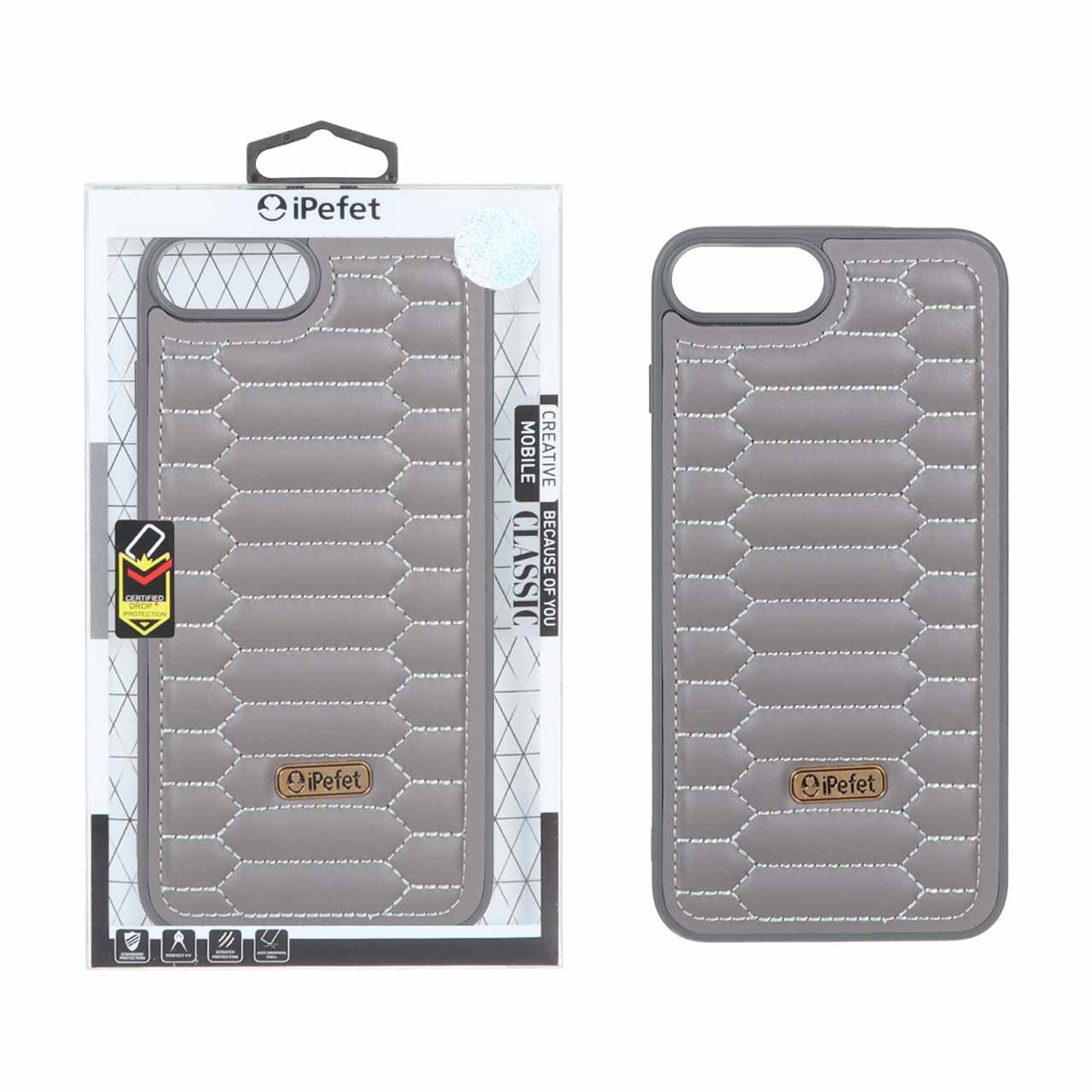 1508250 قاب ipefet چرمی دوخت دار Apple iPhone 7 Plus / iPhone 8 Plus - خاکستری (پک دار) - تصویر 1