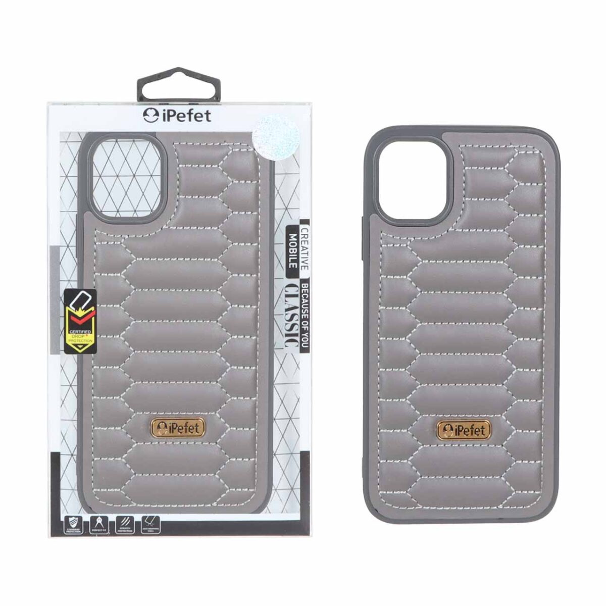 قاب ipefet چرمی دوخت دار Apple iPhone 11 - خاکستری (پک دار) - تصویر 1
