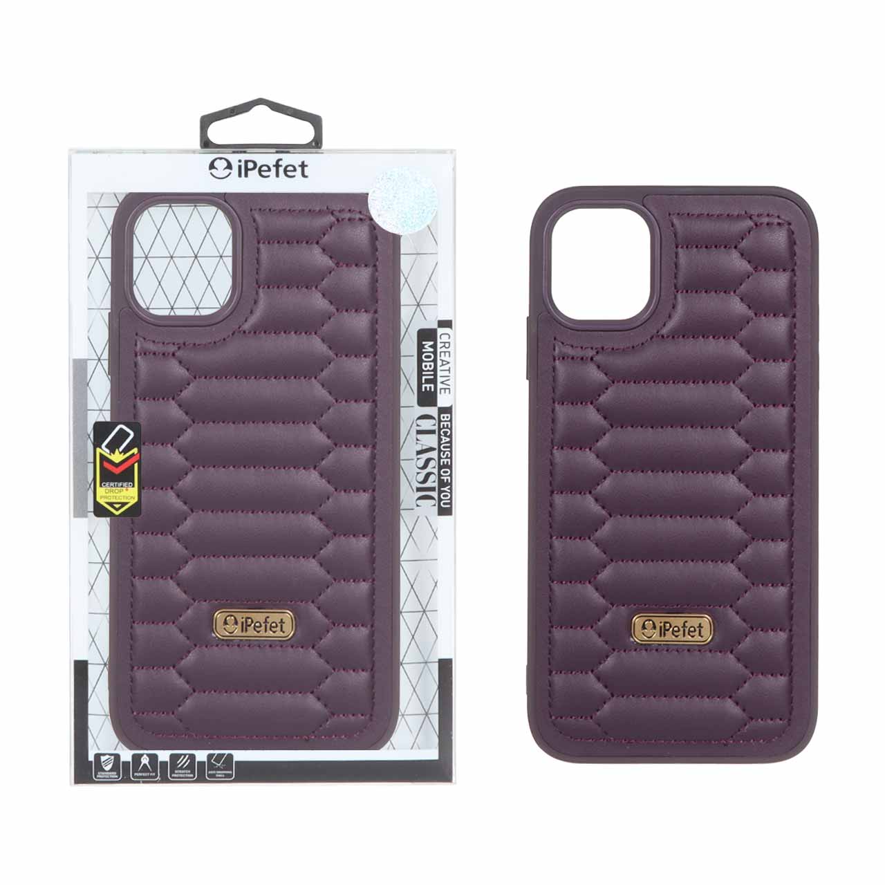 1508276 قاب ipefet چرمی دوخت دار Apple iPhone 11 - بنفش (پک دار) - تصویر 1