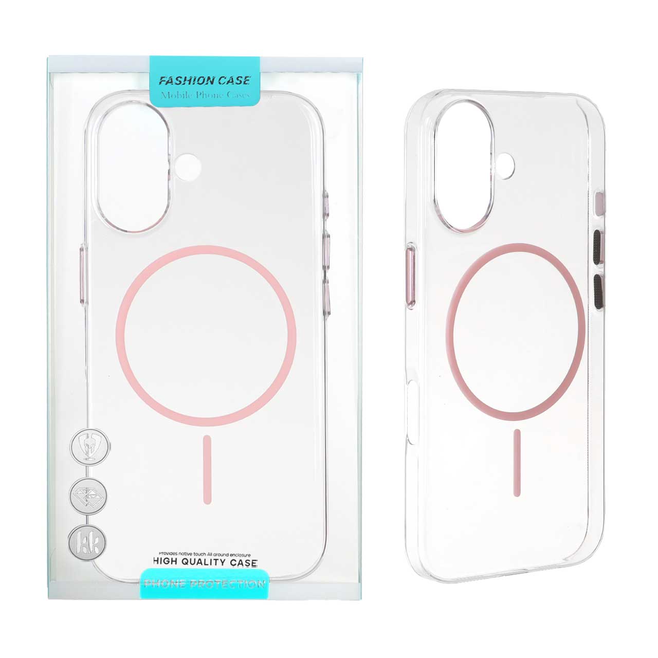 1520896 قاب شفاف MagSafe دکمه فلزی Apple iPhone 16 - صورتی (پک دار) - تصویر 1