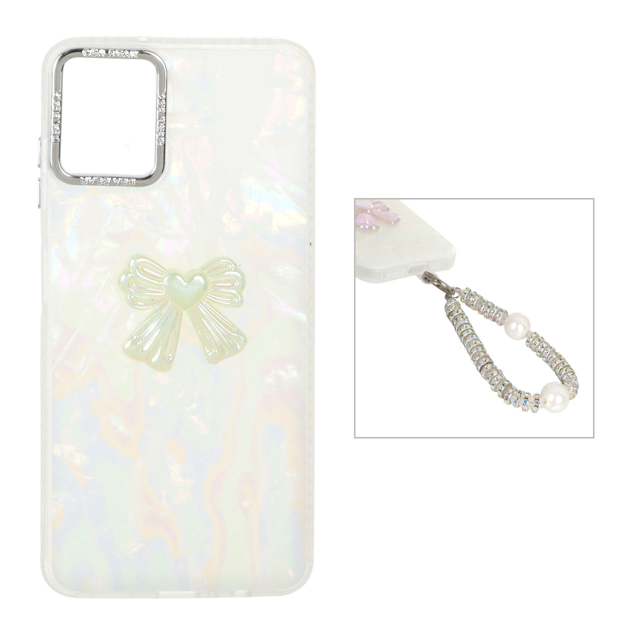 1530346 قاب ماربل مات پاپیون صدفی با دستبند آویز Samsung Galaxy A06 - زرد - MPS - تصویر 1