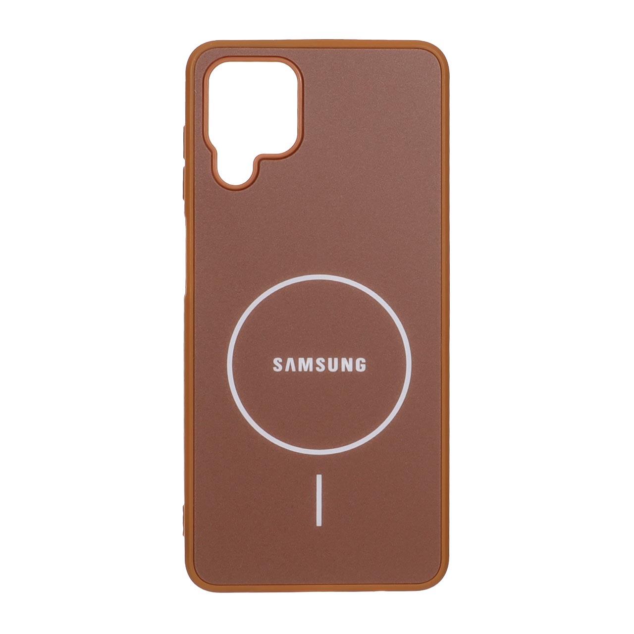 1543342 قاب طرح PVD مات طرح مگ سیف لوگودار Samsung Galaxy A12 / M12 / F12 - قهوه ای - تصویر 1