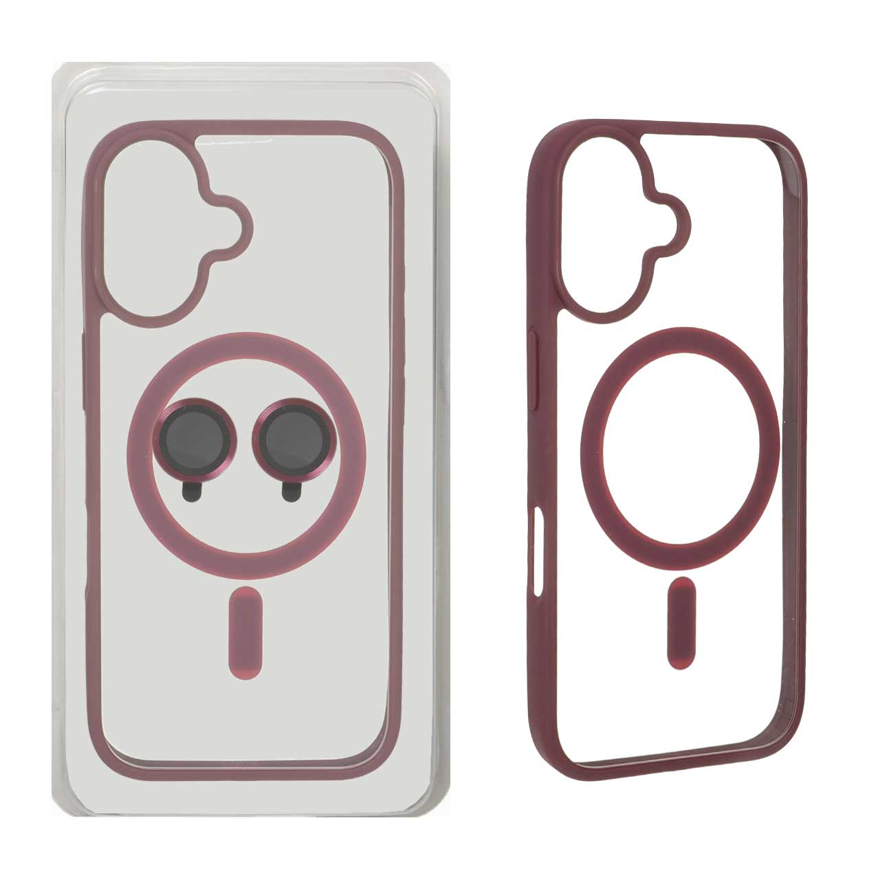 1543482 قاب Magnetic شفاف MagSafe با ست محافظ لنز رینگی Apple iPhone 16 - زرشکی (پک دار) - تصویر 1