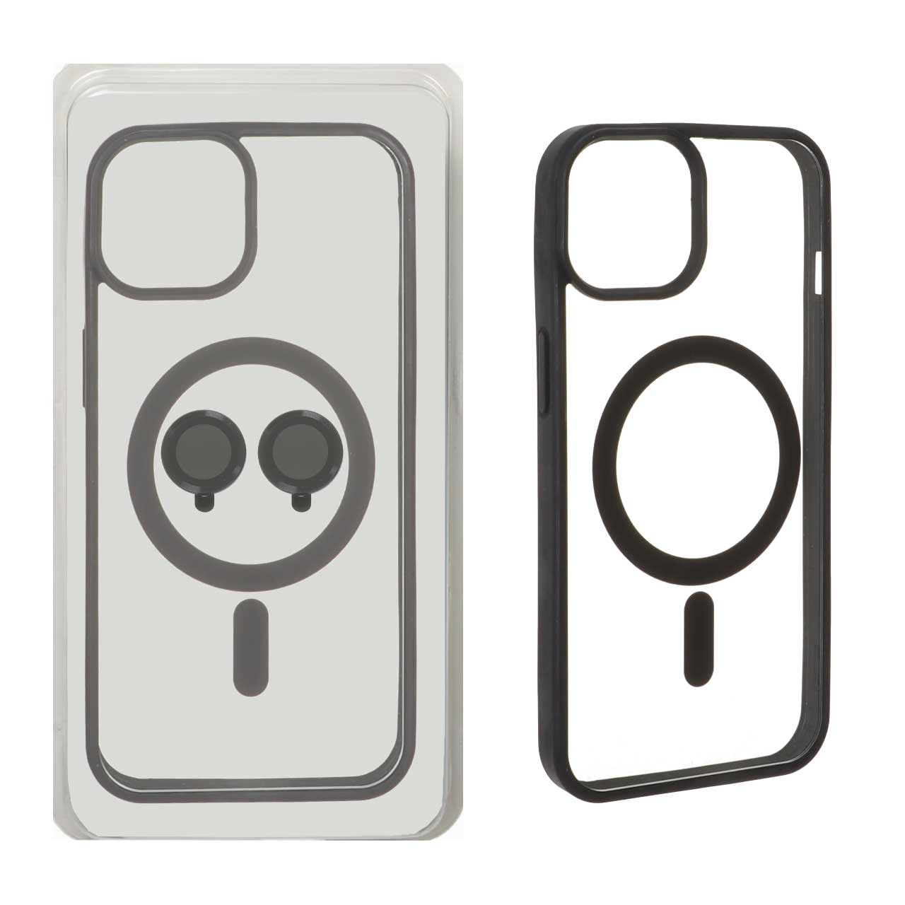 1543488 قاب Magnetic شفاف MagSafe با ست محافظ لنز رینگی Apple iPhone 13 / iPhone 14 - مشکی (پک دار) - تصویر 1