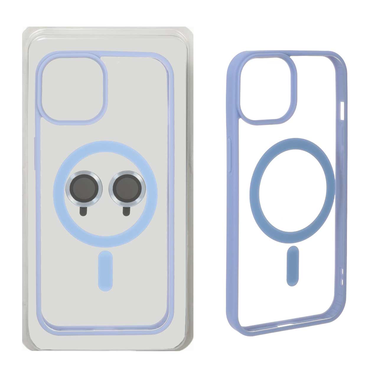 1543498 قاب Magnetic شفاف MagSafe با ست محافظ لنز رینگی Apple iPhone 13 / iPhone 14 - آبی (پک دار) - تصویر 1