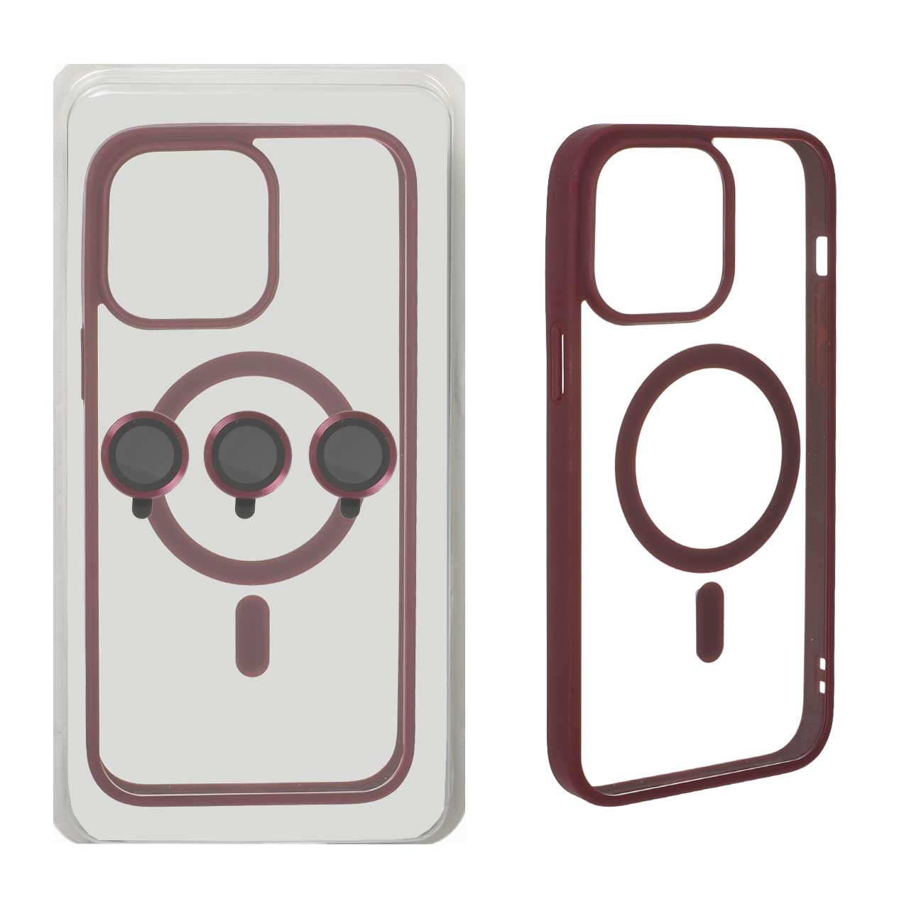 1543510 قاب Magnetic شفاف MagSafe با ست محافظ لنز رینگی Apple iPhone 14 Pro Max - زرشکی (پک دار) - تصویر 1