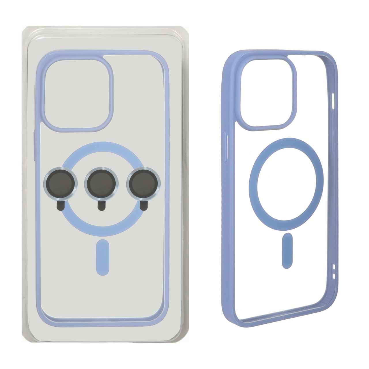 1543512 قاب Magnetic شفاف MagSafe با ست محافظ لنز رینگی Apple iPhone 14 Pro Max - آبی (پک دار) - تصویر 1