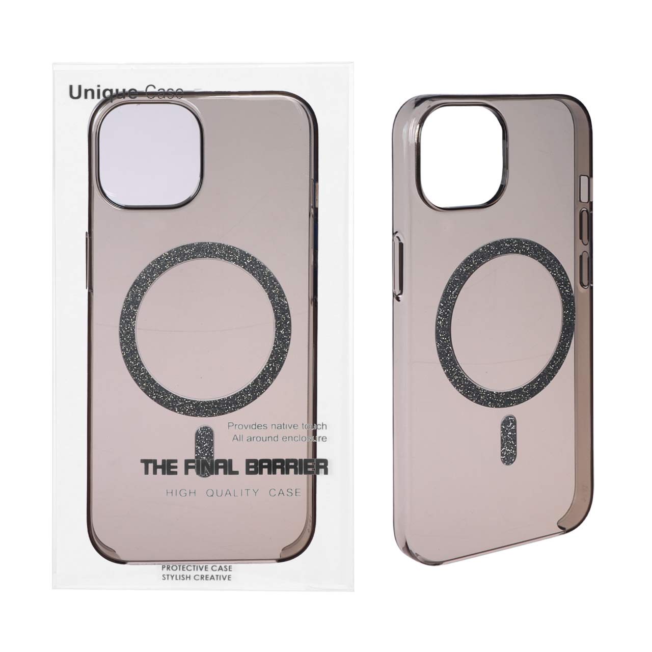 1544196 قاب اورجینال Unique Case شفاف MagSafe اکلیلی Apple iPhone 13 / iPhone 14 - مشکی (پک دار) - تصویر 1