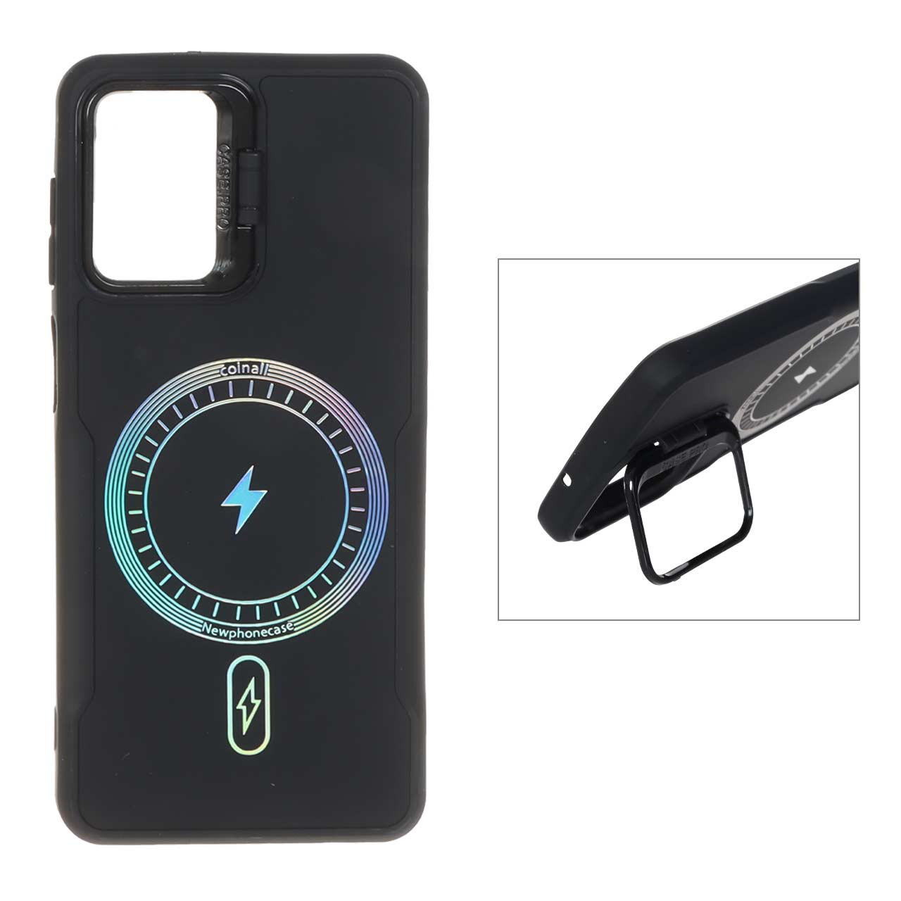 1550292 قاب Coinall طرح مگ سیف محافظ لنز استندشو Samsung Galaxy A12 / M12 / F12 - مشکی - تصویر 1