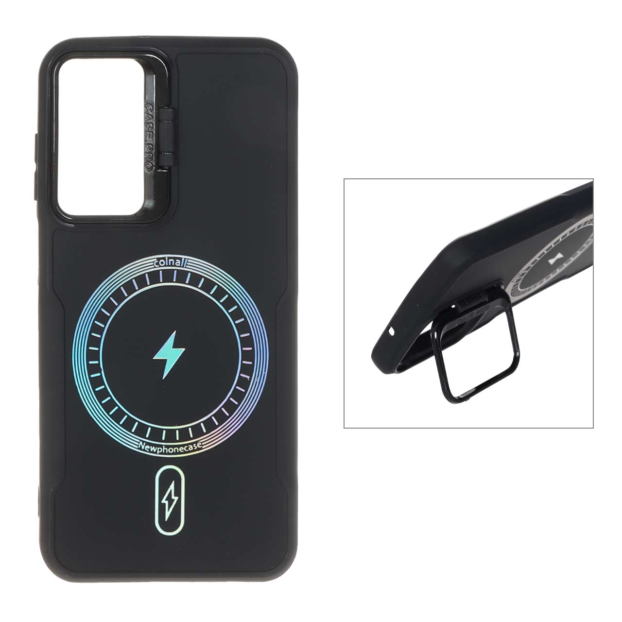1550324 قاب Coinall طرح مگ سیف محافظ لنز استندشو Samsung Galaxy A15 - مشکی - تصویر 1