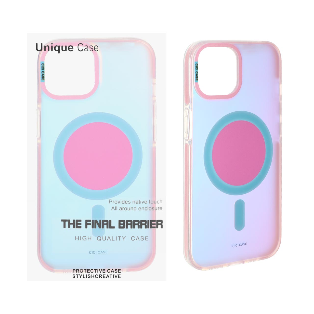 1551012 قاب CiCi Case هولوگرامی Magsafe مدل Apple iPhone 13 / iPhone 14 - صورتی (پک دار) - تصویر 1