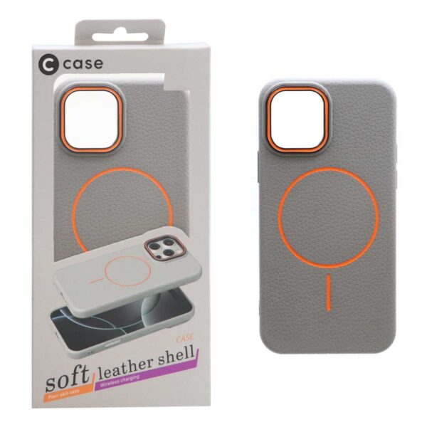 قاب اورجینال C Case طرح چرم MagSafe مدل Apple iPhone 12 Pro / iPhone 12 - خاکستری (پک دار)