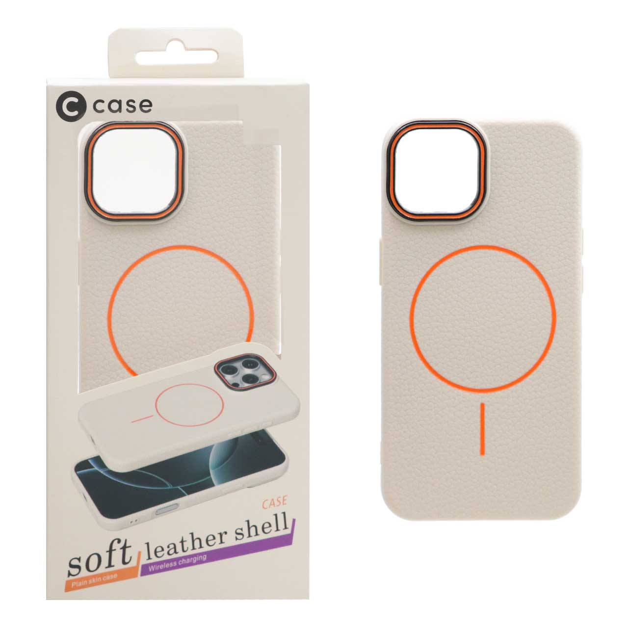 1554344 قاب اورجینال C Case طرح چرم MagSafe مدل Apple iPhone 13 / iPhone 14 - کرم (پک دار) - تصویر 1