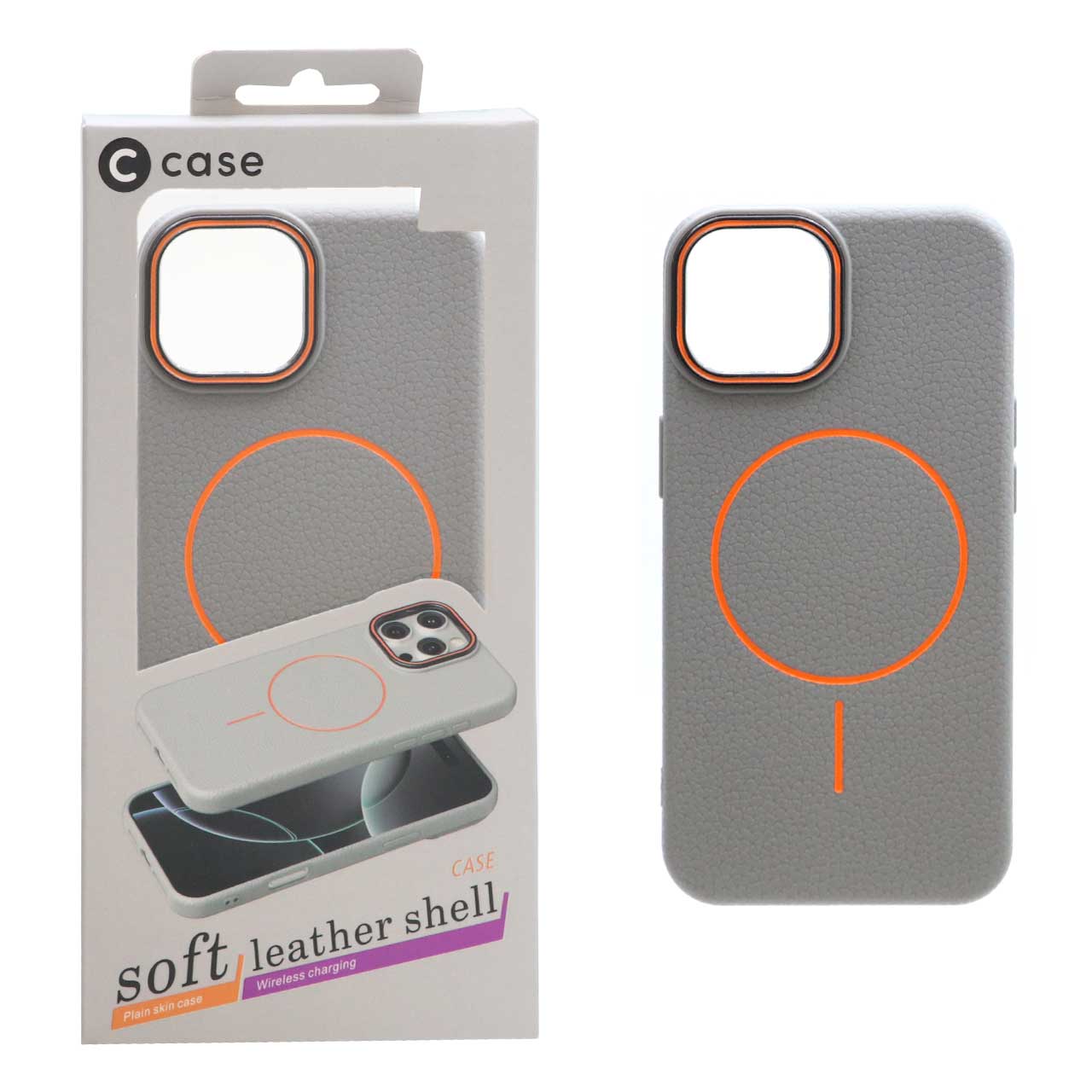 1554352 قاب اورجینال C Case طرح چرم MagSafe مدل Apple iPhone 13 / iPhone 14 - خاکستری (پک دار) - تصویر 1