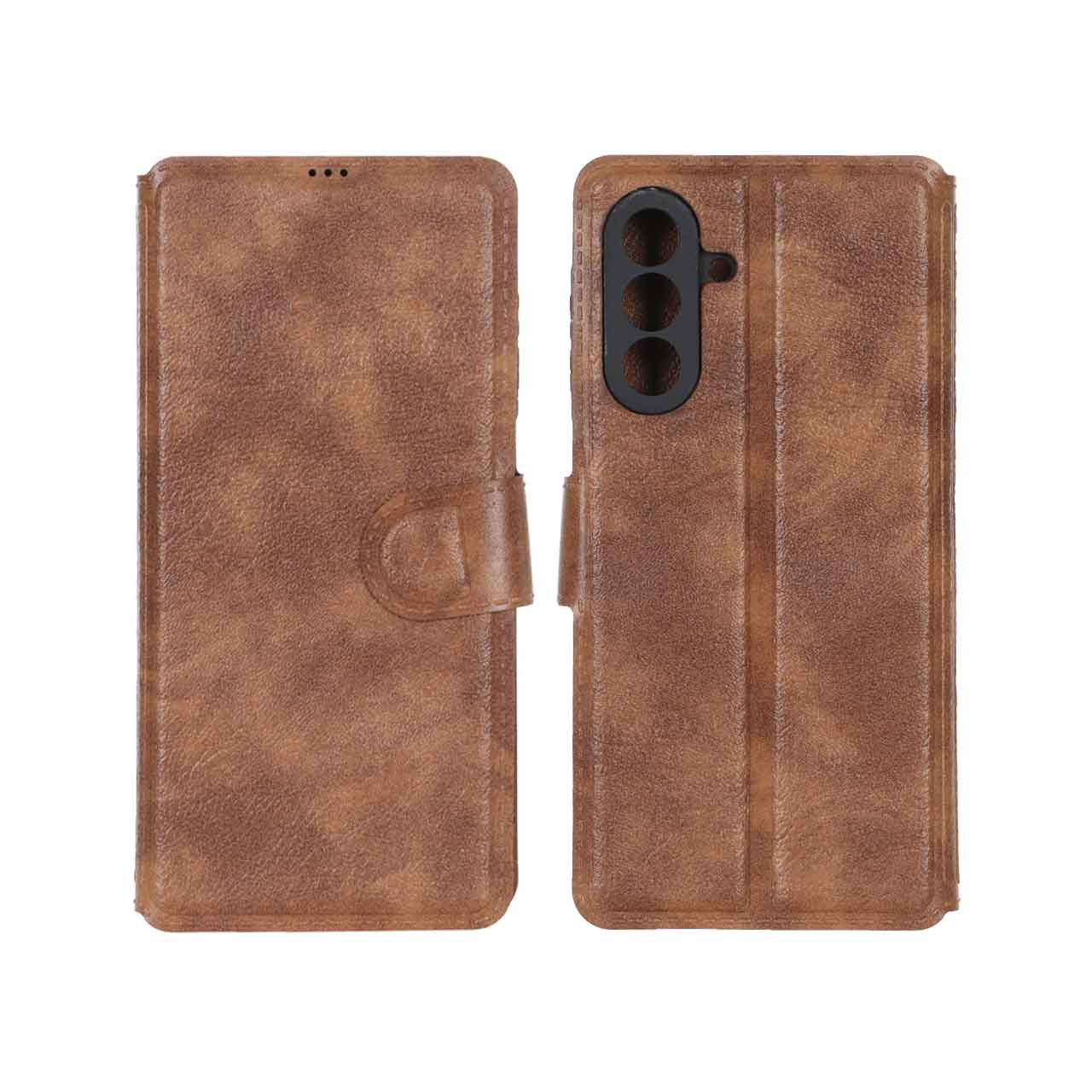 1557226 کیف موبایل چرمی مگنتی محافظ لنزدار Samsung Galaxy A17 - عسلی - تصویر 1