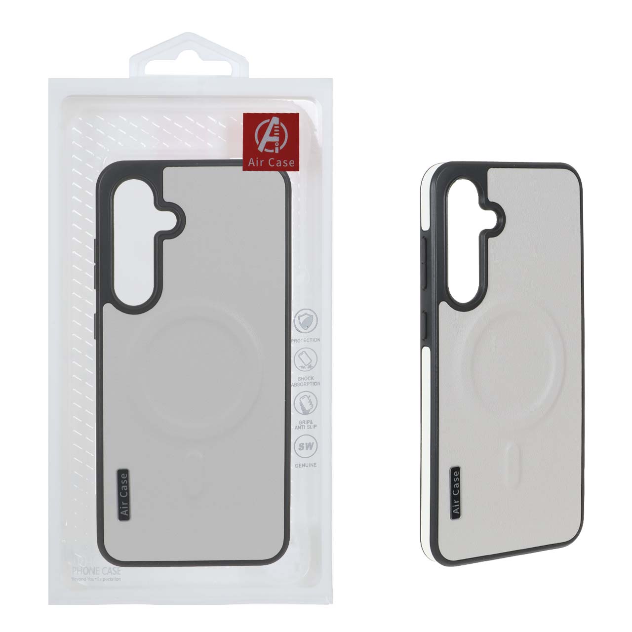 1559414 قاب چرمی اورجینال Air Case Magsafe مدل Samsung Galaxy S24 FE - طوسی (پک دار) - تصویر 1