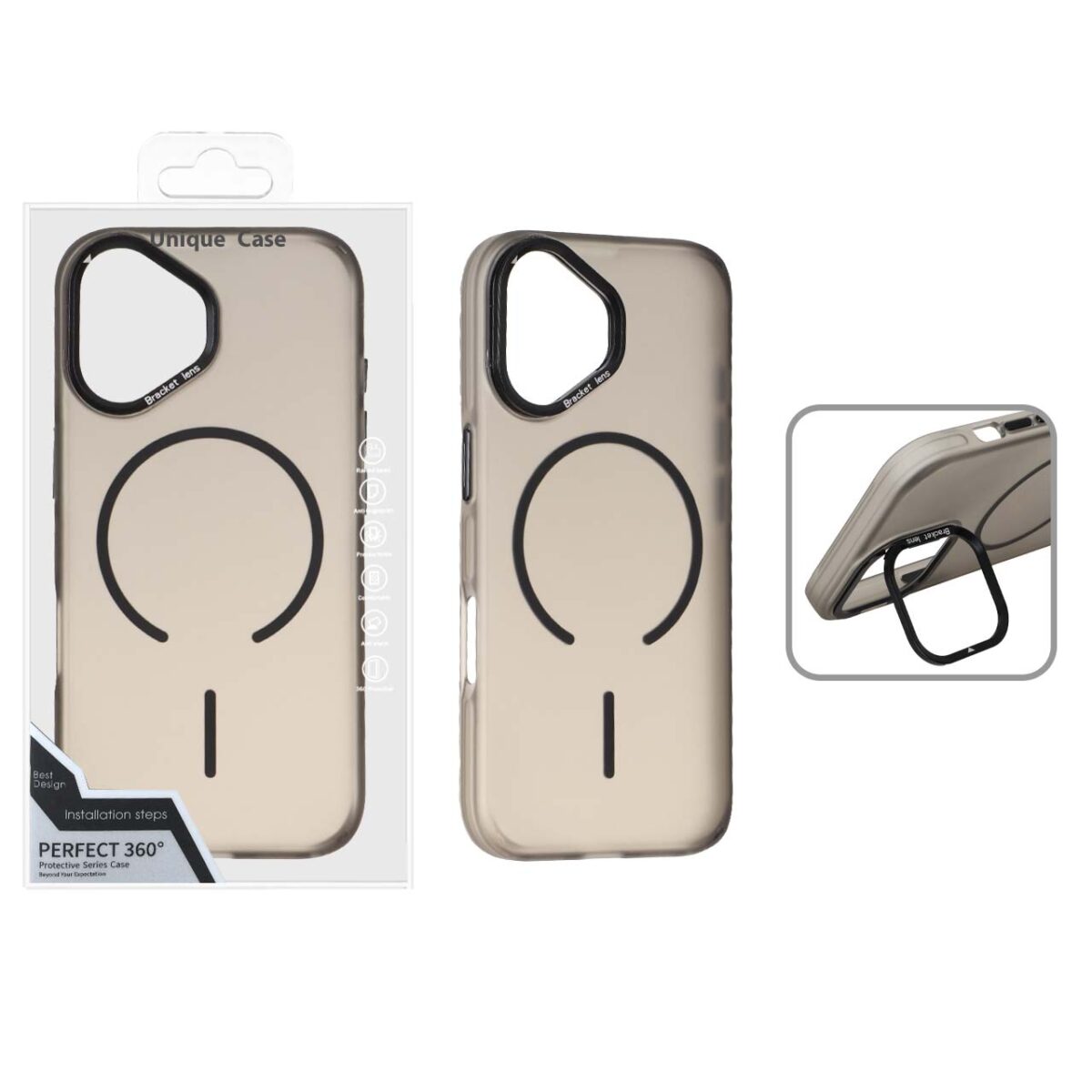 قاب Bracket Lens مات MagSafe لنز استندشو Apple iPhone 17 - مشکی (پک دار) - تصویر 1