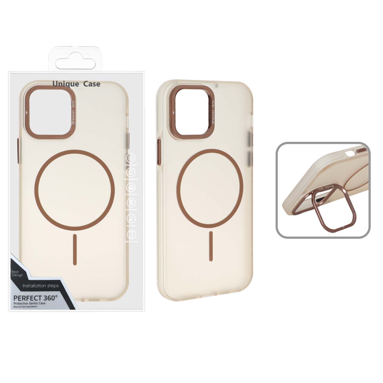 1560014 قاب Bracket Lens مات MagSafe لنز استندشو Apple iPhone 12 Pro / iPhone 12 - صحرایی (پک دار) - تصویر 1