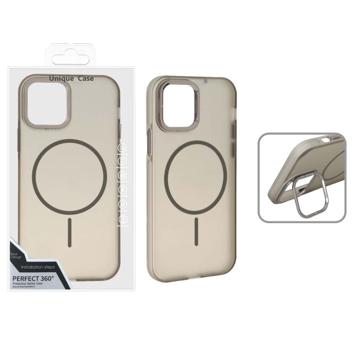 قاب Bracket Lens مات MagSafe لنز استندشو Apple iPhone 12 Pro / iPhone 12 - خاکستری (پک دار) - تصویر 1
