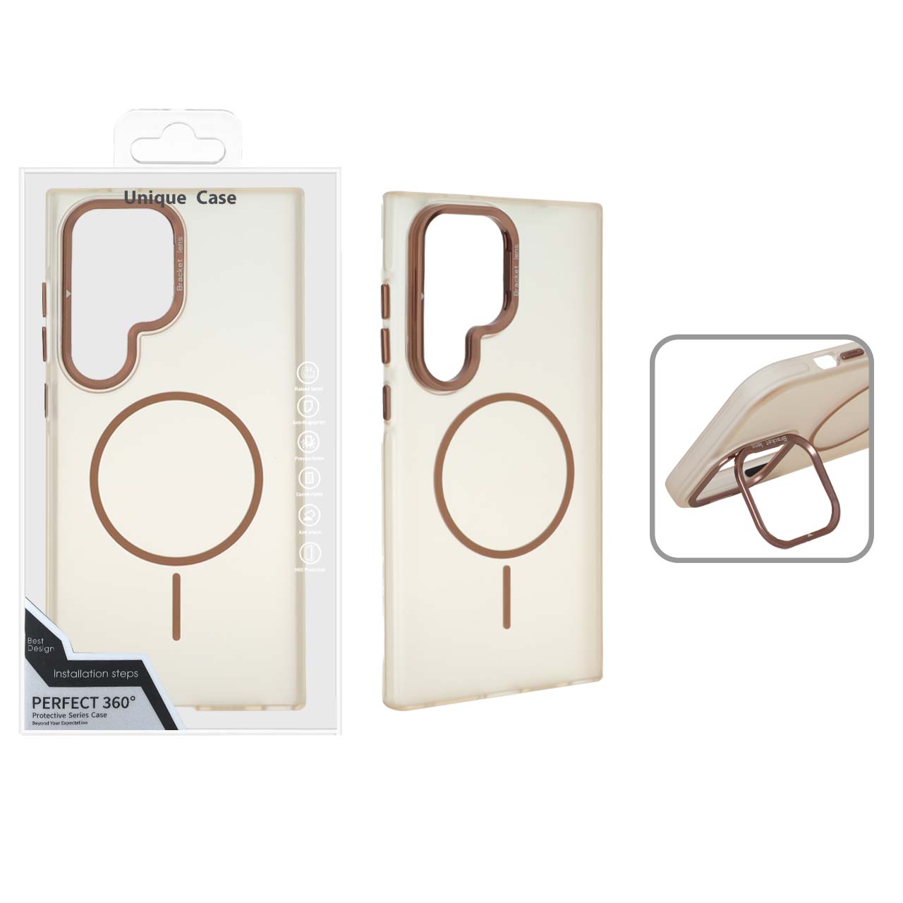 1560038 قاب Bracket Lens مات MagSafe لنز استندشو Samsung Galaxy S24 Ultra - کرم (پک دار) - تصویر 1