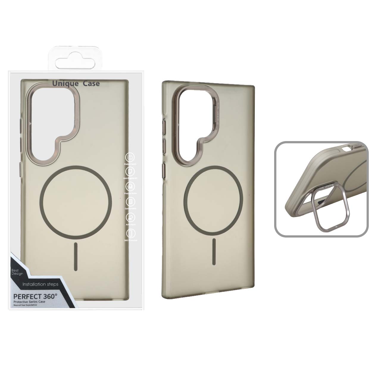 1560042 قاب Bracket Lens مات MagSafe لنز استندشو Samsung Galaxy S24 Ultra - خاکستری (پک دار) - تصویر 1