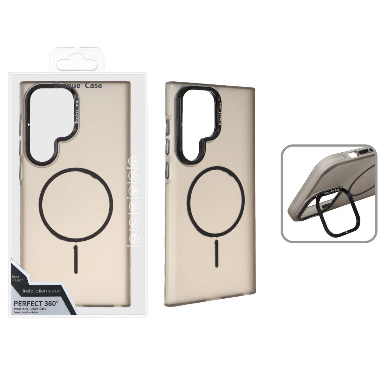 1560044 قاب Bracket Lens مات MagSafe لنز استندشو Samsung Galaxy S23 Ultra - مشکی (پک دار) - تصویر 1