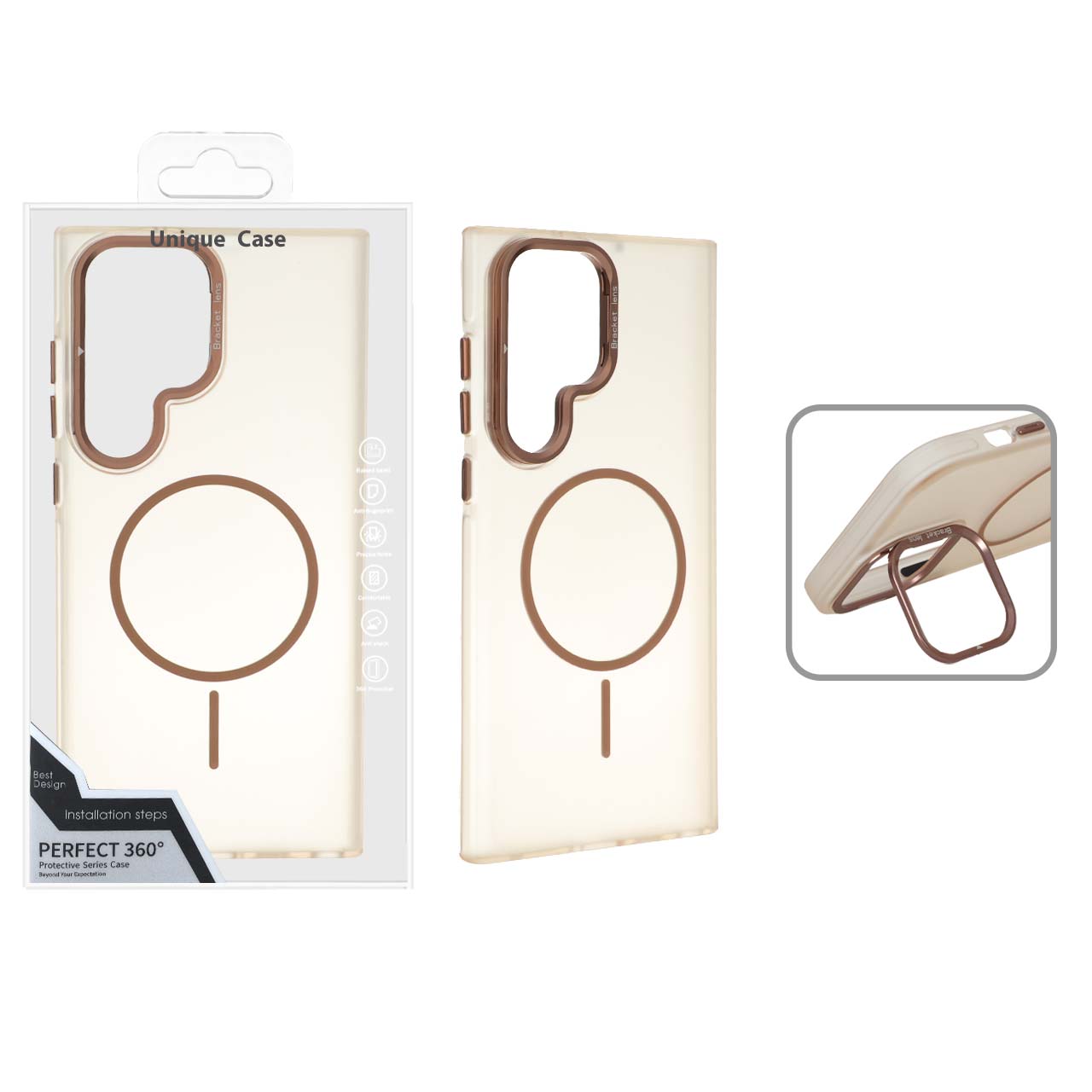 1560046 قاب Bracket Lens مات MagSafe لنز استندشو Samsung Galaxy S23 Ultra - کرم (پک دار) - تصویر 1