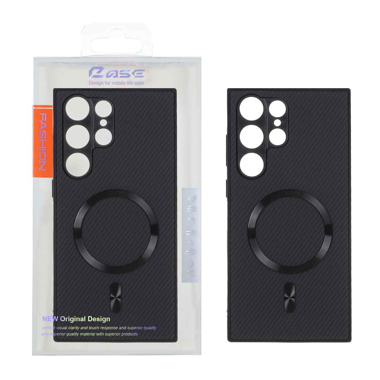 1560082 قاب هاشور MagSafe فلزی برجسته محافظ لنزدار Samsung Galaxy S23 Ultra - مشکی (پک دار) - تصویر 1