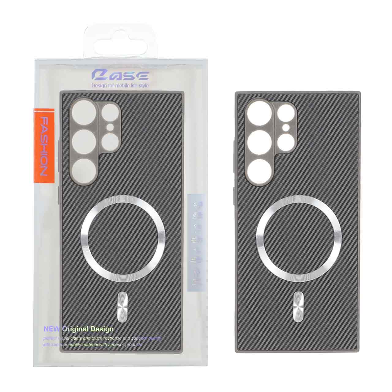 1560090 قاب هاشور MagSafe فلزی برجسته محافظ لنزدار Samsung Galaxy S23 Ultra - خاکستری (پک دار) - تصویر 1