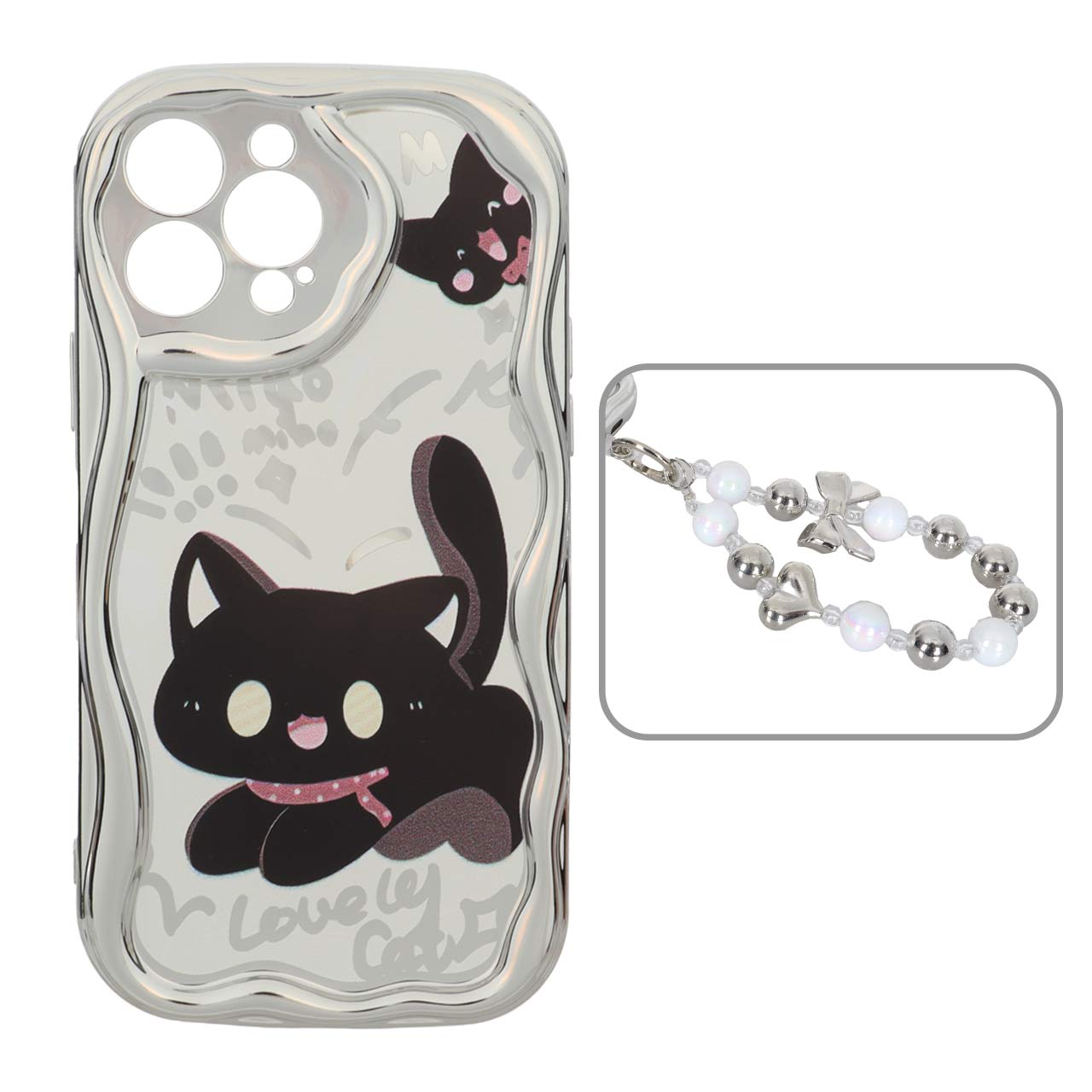 1568324 قاب کنگره ای آینه ای طرح دار با آویز مچی مرواریدی Apple iPhone 13 Pro Max - کد 1 - تصویر 1