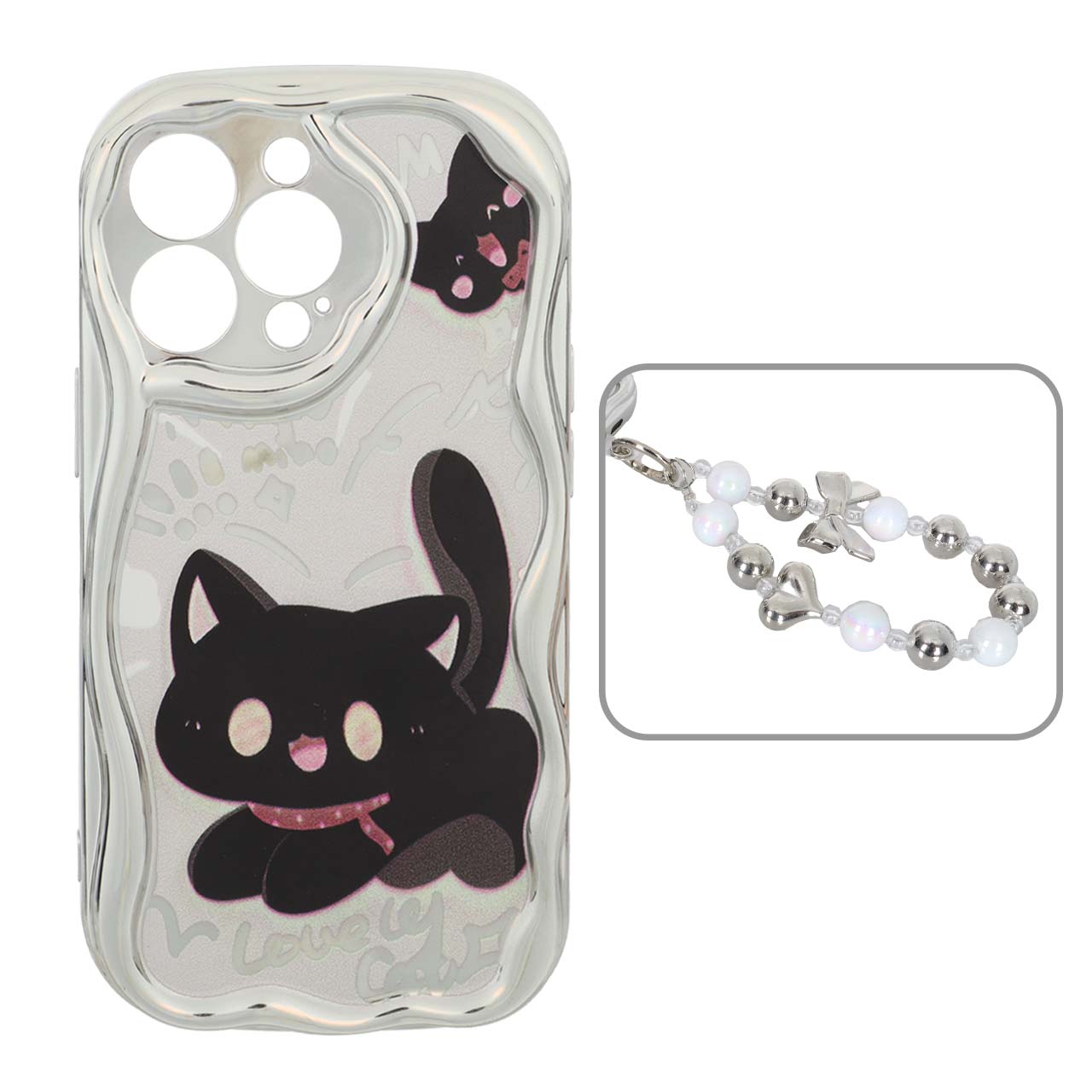 1568340 قاب کنگره ای آینه ای طرح دار با آویز مچی مرواریدی Apple iPhone 13 Pro - کد 9 - تصویر 1