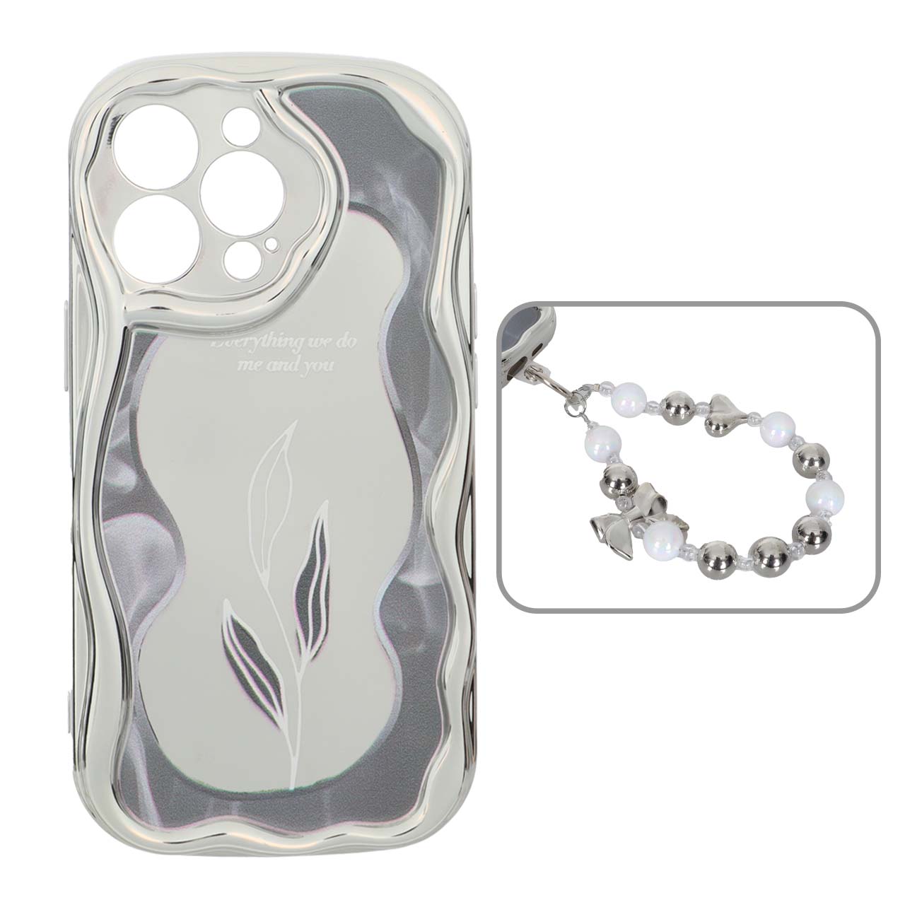 1568344 قاب کنگره ای آینه ای طرح دار با آویز مچی مرواریدی Apple iPhone 13 Pro - کد 11 - تصویر 1