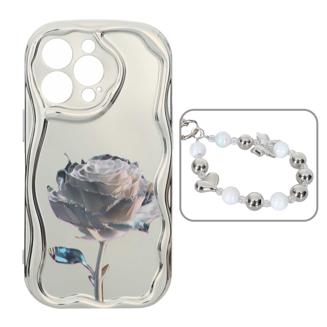 1568348 قاب کنگره ای آینه ای طرح دار با آویز مچی مرواریدی Apple iPhone 13 Pro - کد 13 - تصویر 1