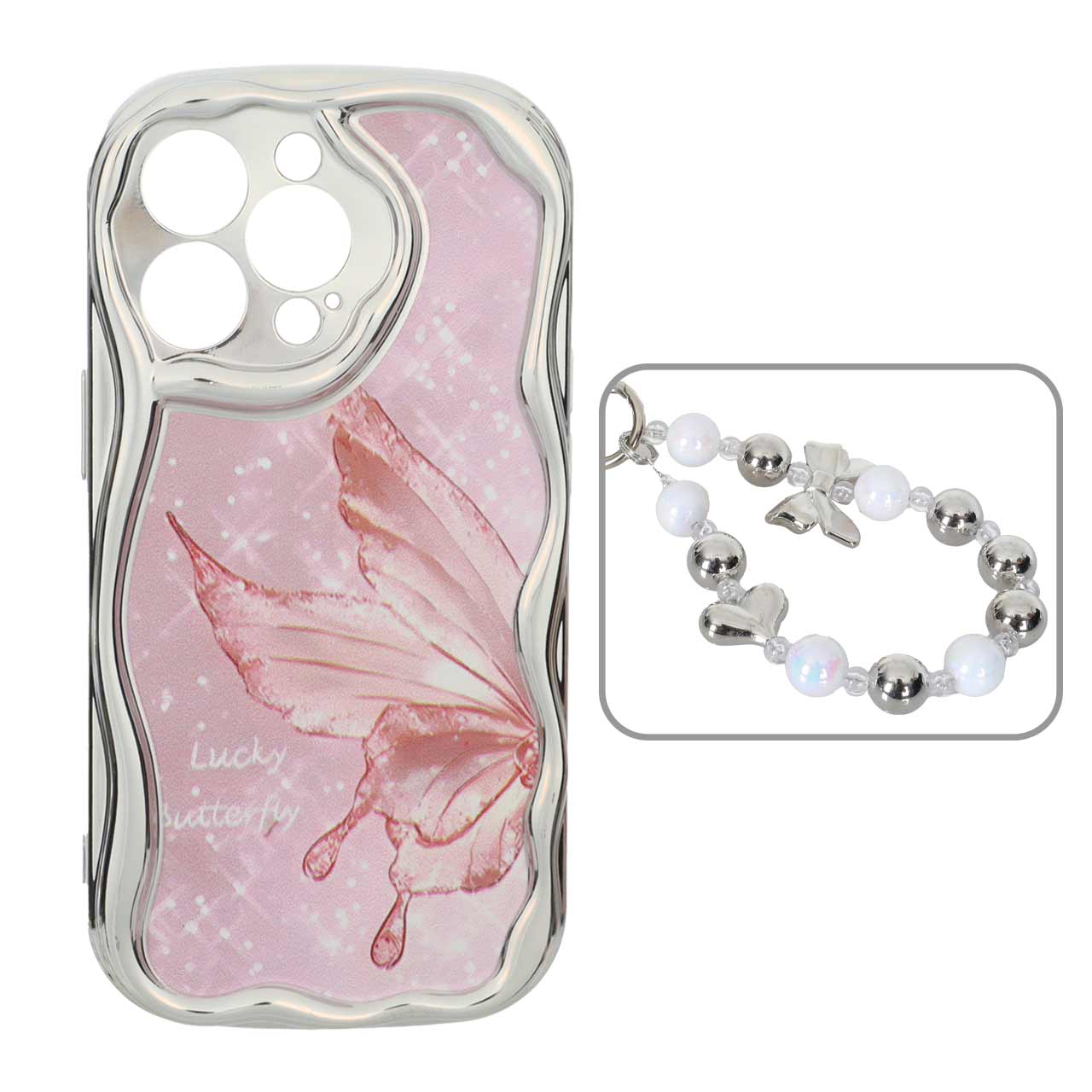 1568350 قاب کنگره ای آینه ای طرح دار با آویز مچی مرواریدی Apple iPhone 13 Pro - کد 14 - تصویر 1