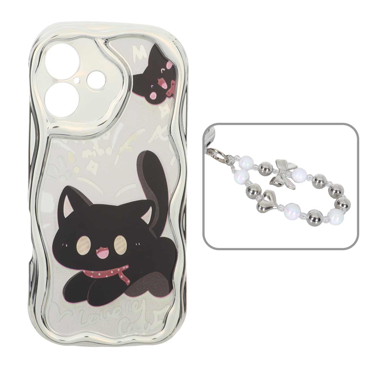 1568356 قاب کنگره ای آینه ای طرح دار با آویز مچی مرواریدی Apple iPhone 16 - کد 17 - تصویر 1