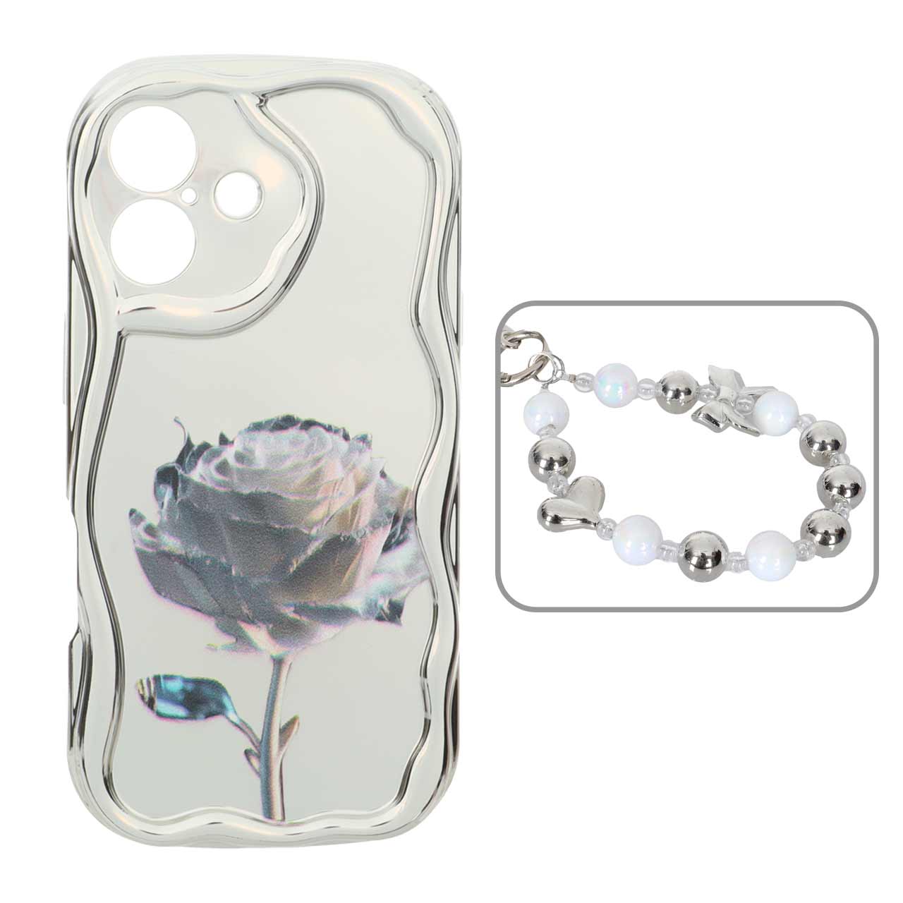 1568358 قاب کنگره ای آینه ای طرح دار با آویز مچی مرواریدی Apple iPhone 16 - کد 18 - تصویر 1