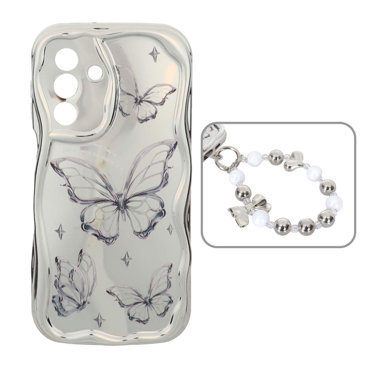 1568366 قاب کنگره ای آینه ای طرح دار با آویز مچی مرواریدی Samsung Galaxy A26 - کد 22 - تصویر 1