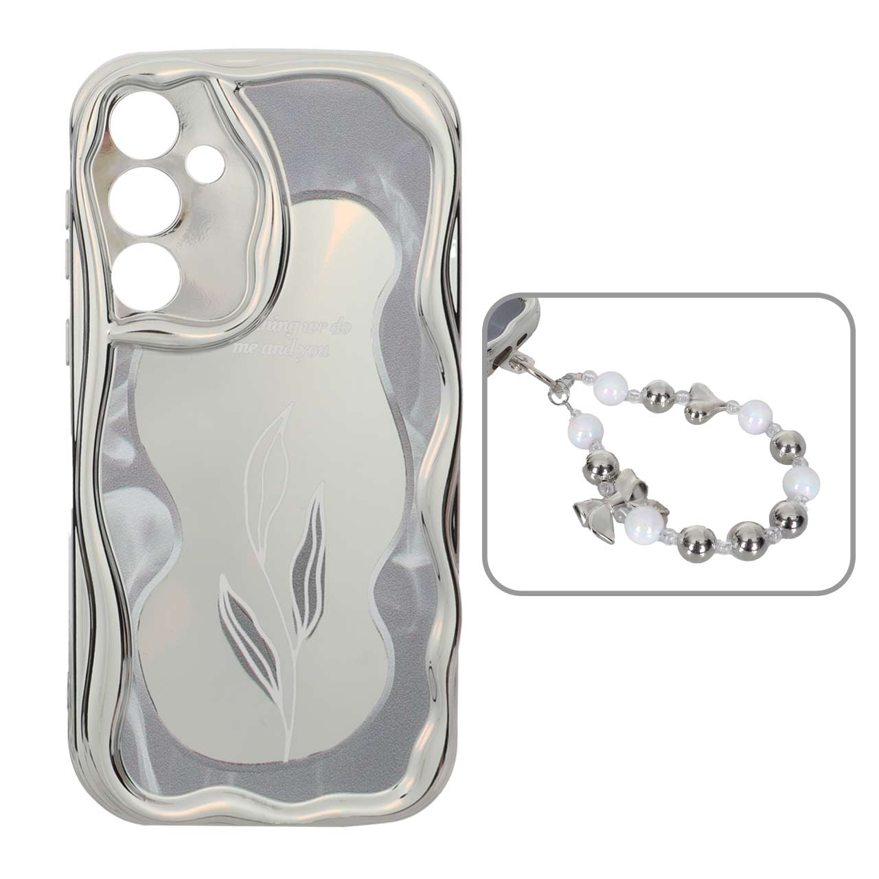 1568380 قاب کنگره ای آینه ای طرح دار با آویز مچی مرواریدی Samsung Galaxy A55 - کد 29 - تصویر 1