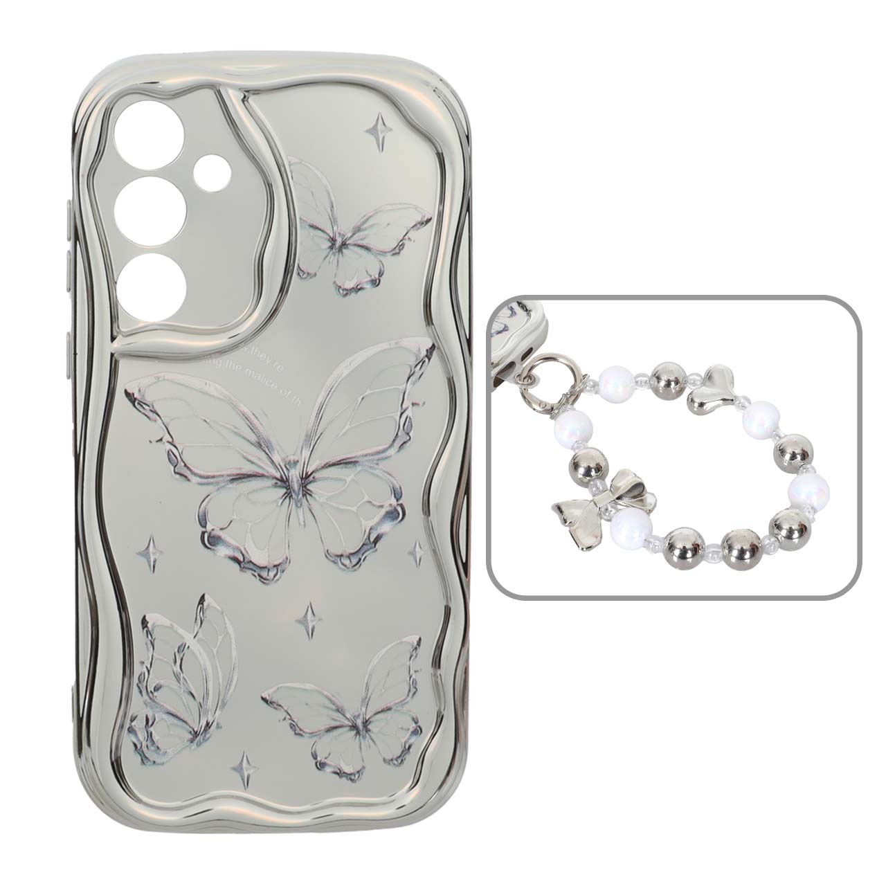 1568392 قاب کنگره ای آینه ای طرح دار با آویز مچی مرواریدی Samsung Galaxy A55 - کد 35 - تصویر 1