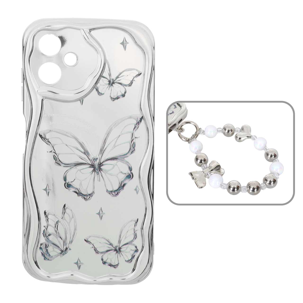 1568398 قاب کنگره ای آینه ای طرح دار با آویز مچی مرواریدی Samsung Galaxy A06 - کد 38 - تصویر 1