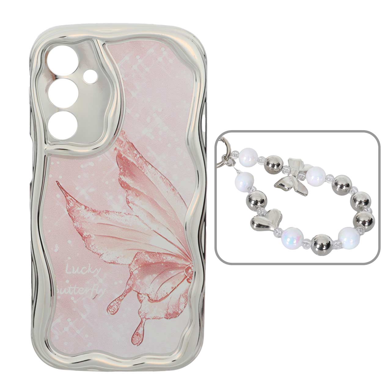 1568428 قاب کنگره ای آینه ای طرح دار با آویز مچی مرواریدی Samsung Galaxy A16 - کد 53 - تصویر 1