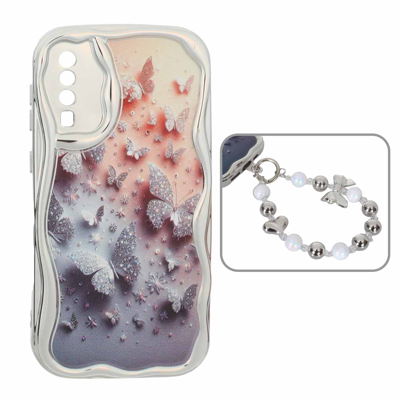 1568448 قاب کنگره ای آینه ای طرح دار با آویز مچی مرواریدی Samsung Galaxy A50 / A50s / A30s - کد 63 - تصویر 1