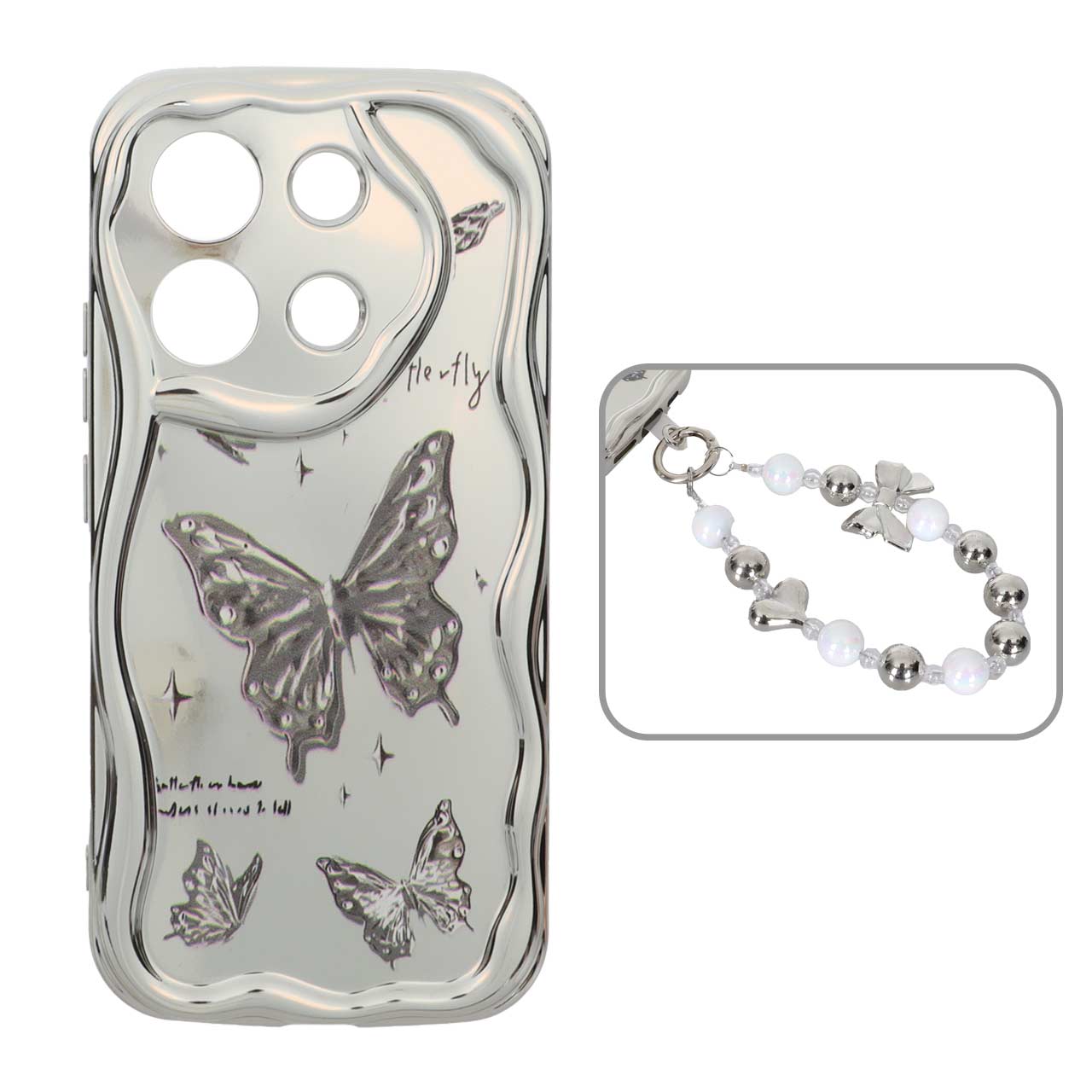 1568450 قاب کنگره ای آینه ای طرح دار با آویز مچی مرواریدی Xiaomi Redmi Note 13 4G - کد 64 - تصویر 1