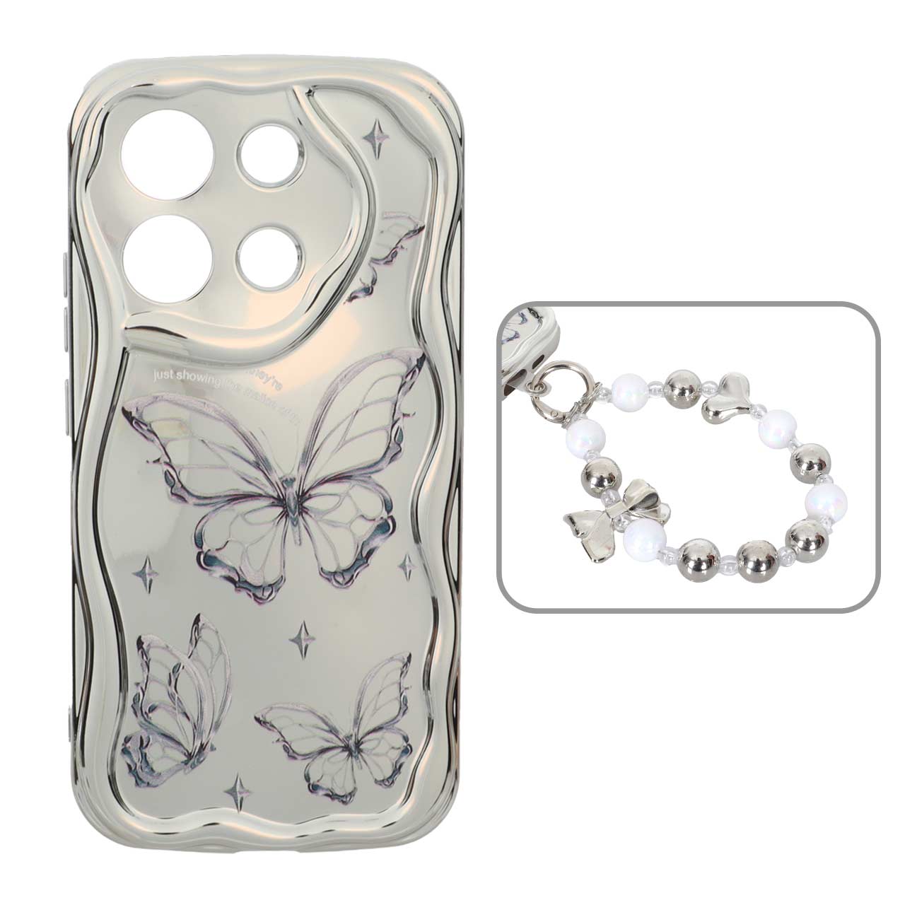 1568452 قاب کنگره ای آینه ای طرح دار با آویز مچی مرواریدی Xiaomi Redmi Note 13 4G - کد 65 - تصویر 1