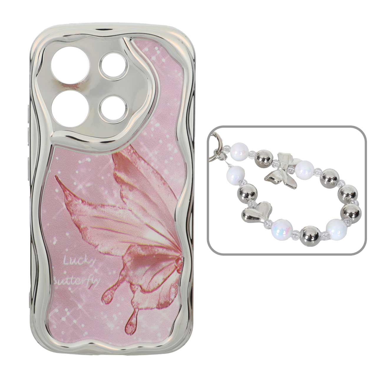 1568456 قاب کنگره ای آینه ای طرح دار با آویز مچی مرواریدی Xiaomi Redmi Note 13 4G - کد 67 - تصویر 1