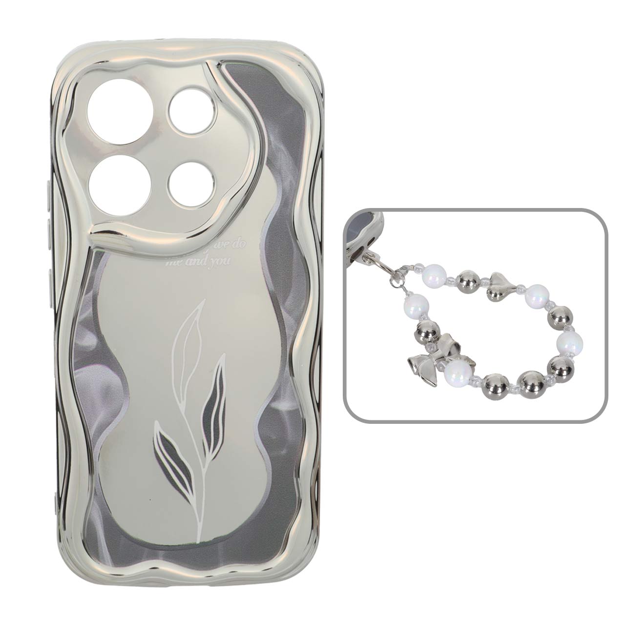 1568462 قاب کنگره ای آینه ای طرح دار با آویز مچی مرواریدی Xiaomi Redmi Note 13 4G - کد 70 - تصویر 1